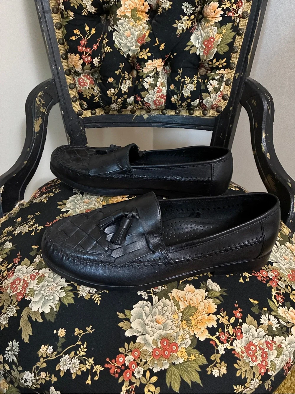 Giorgio Brutini “Naples” Black Woven Tassel Leather Loafers